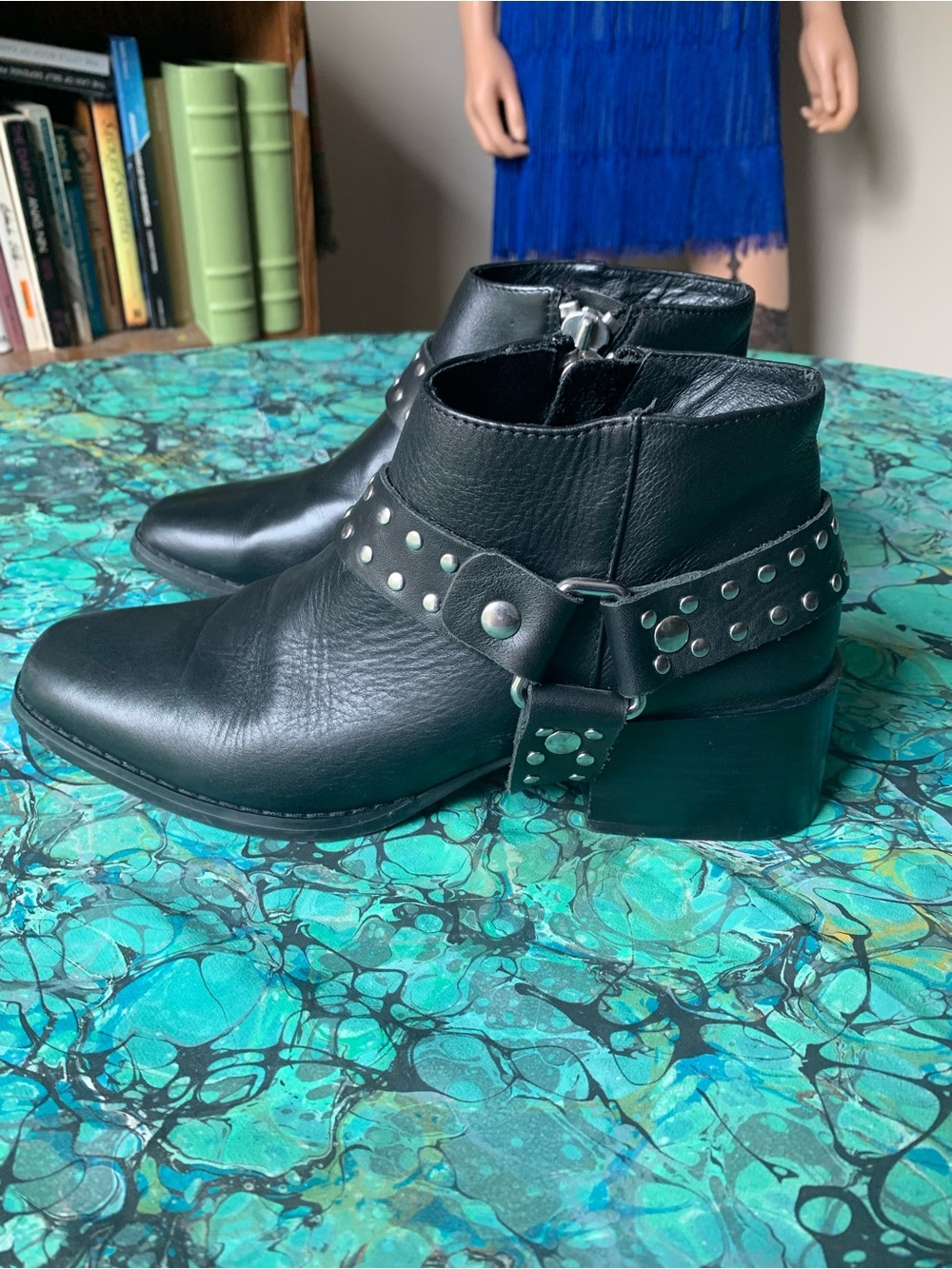Sol Sana Studded Harness Strap Heeled Moto Ankle Boots Euro 37